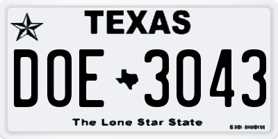 TX license plate DOE3043