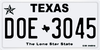 TX license plate DOE3045