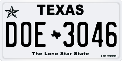 TX license plate DOE3046