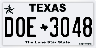 TX license plate DOE3048