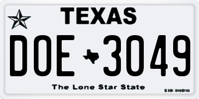 TX license plate DOE3049