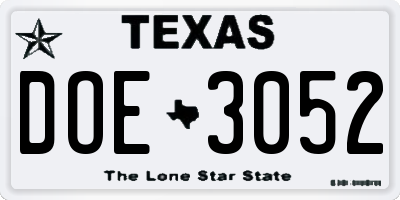 TX license plate DOE3052