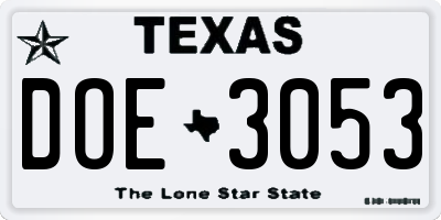 TX license plate DOE3053