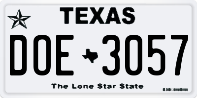 TX license plate DOE3057