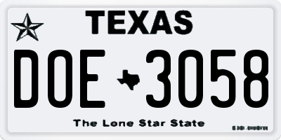 TX license plate DOE3058