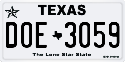 TX license plate DOE3059