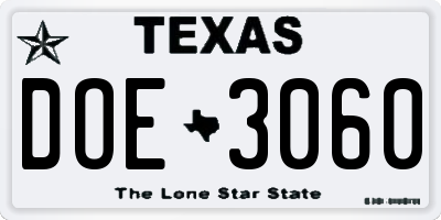 TX license plate DOE3060