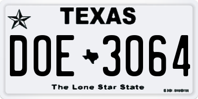 TX license plate DOE3064