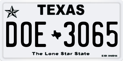 TX license plate DOE3065