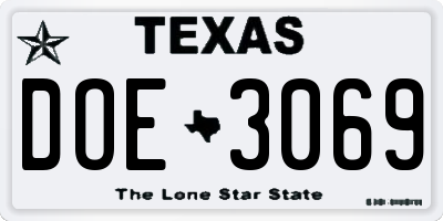 TX license plate DOE3069