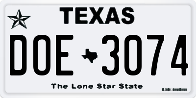 TX license plate DOE3074