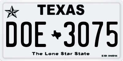 TX license plate DOE3075