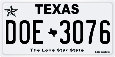 TX license plate DOE3076