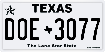 TX license plate DOE3077