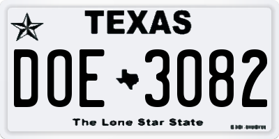 TX license plate DOE3082