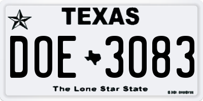 TX license plate DOE3083