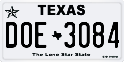 TX license plate DOE3084