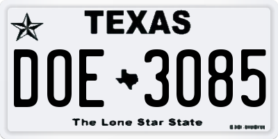 TX license plate DOE3085