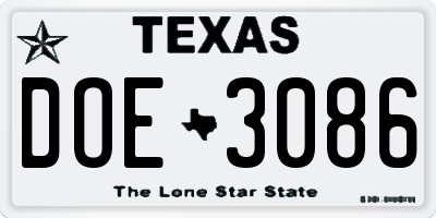 TX license plate DOE3086