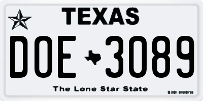 TX license plate DOE3089