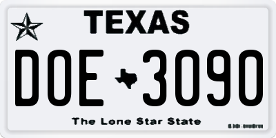 TX license plate DOE3090