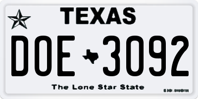 TX license plate DOE3092