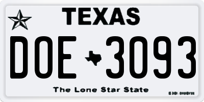 TX license plate DOE3093