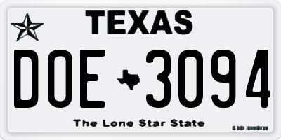 TX license plate DOE3094