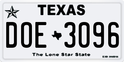 TX license plate DOE3096