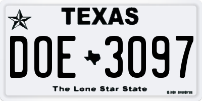 TX license plate DOE3097