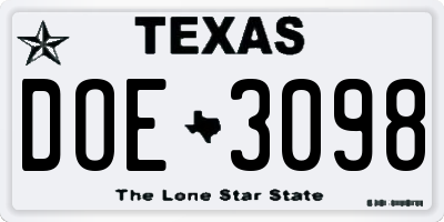 TX license plate DOE3098
