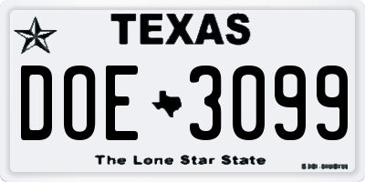 TX license plate DOE3099