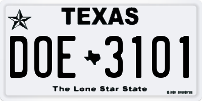 TX license plate DOE3101
