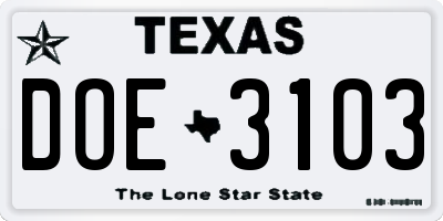 TX license plate DOE3103