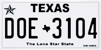 TX license plate DOE3104