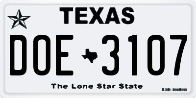 TX license plate DOE3107