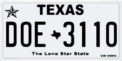 TX license plate DOE3110