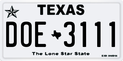 TX license plate DOE3111