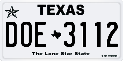 TX license plate DOE3112