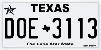 TX license plate DOE3113