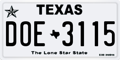 TX license plate DOE3115