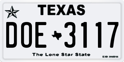 TX license plate DOE3117