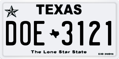 TX license plate DOE3121