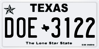 TX license plate DOE3122