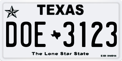 TX license plate DOE3123