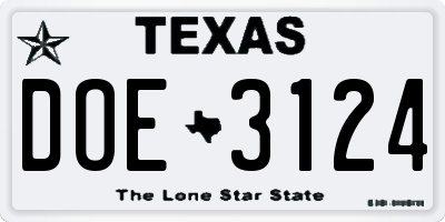 TX license plate DOE3124