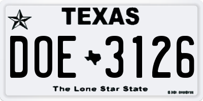 TX license plate DOE3126