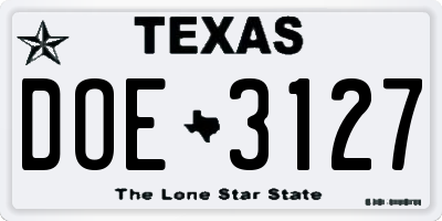 TX license plate DOE3127