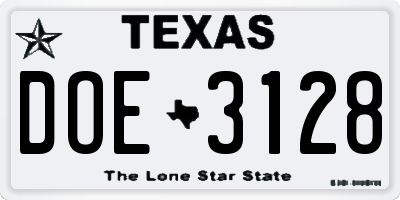TX license plate DOE3128