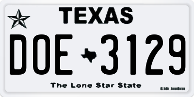 TX license plate DOE3129